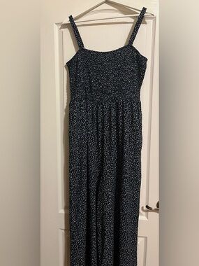 Navy Blue Floral Maxi Dress with Spaghetti Straps